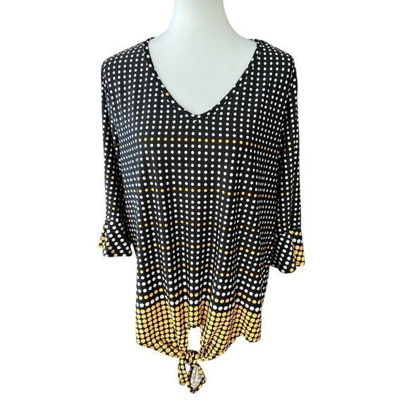 Cato Est. 1946 Multicolor Dotty 3/4 Bell Sleeve Tie Bottom Blouse-Size XL - Picture 1 of 2